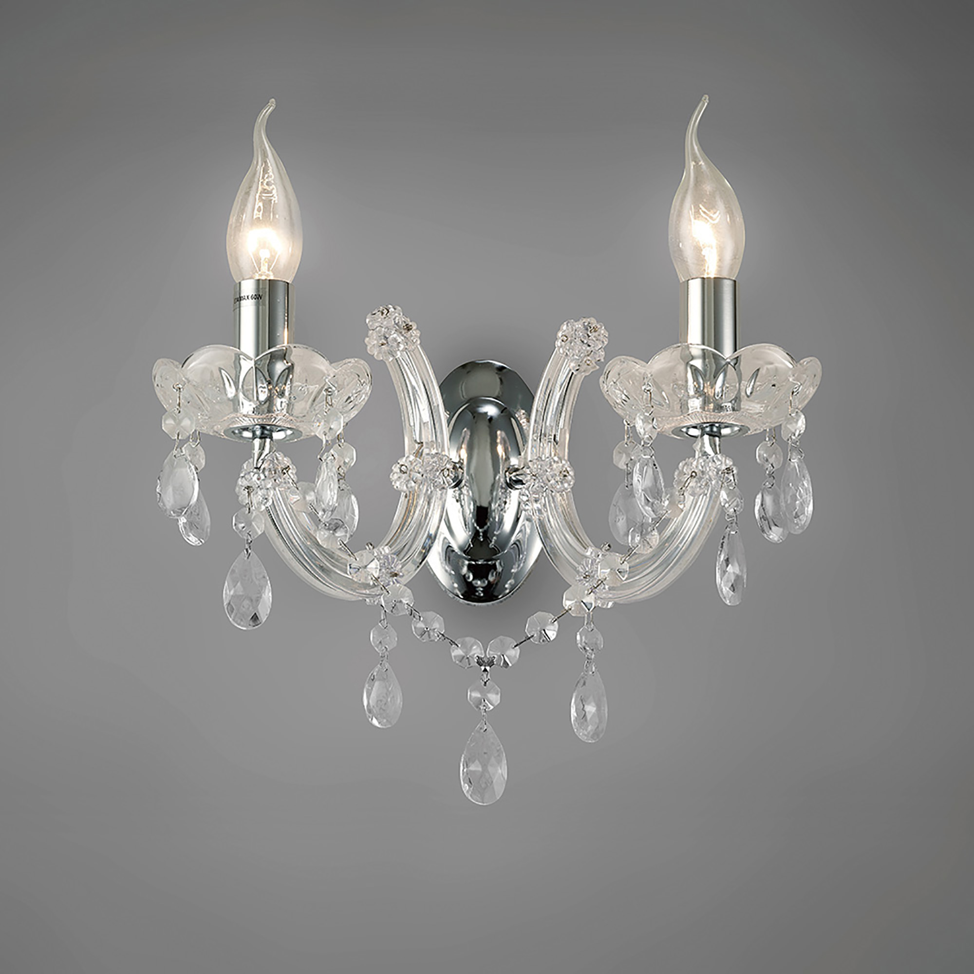 D0024  Gabrielle Glass Wall Lamp 2 Light (Glass Sconce) Polished Chrome